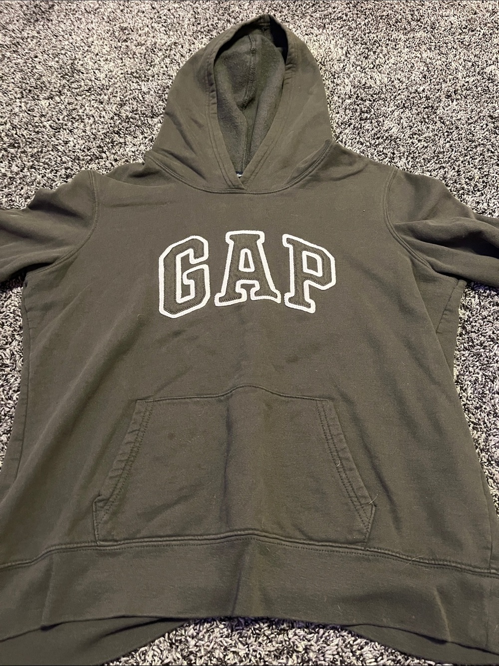 GAP Dark Olive Pullover Hoodie with White Outlined Logo